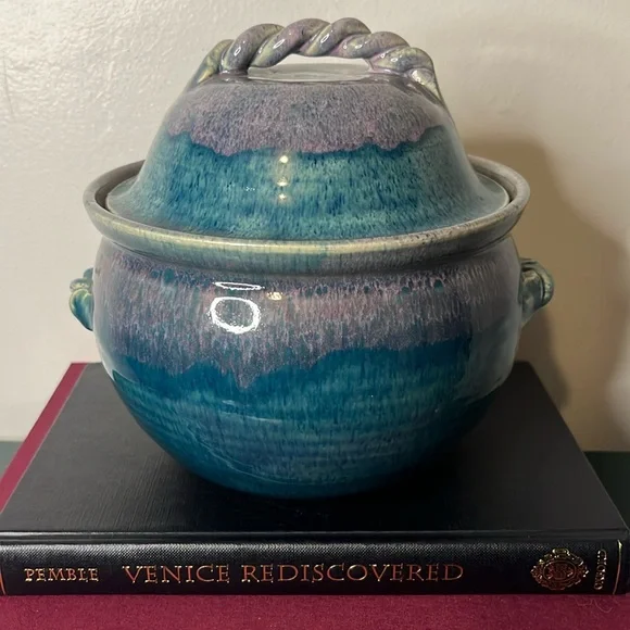John Garrou Pottery 1991 Blue & Purple Glazed Stock Pot with Lid - Picture 1 of 11